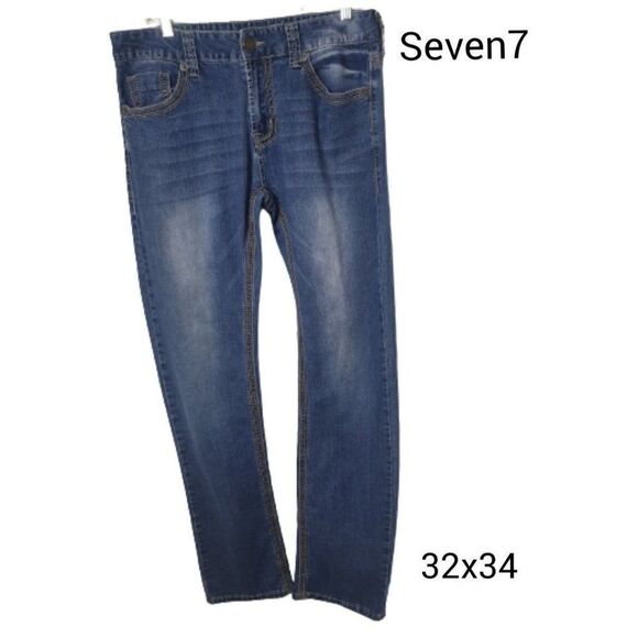 Seven7 Men's 32" Premium Denim Jeans Straight Leg Embroidered 32x34 - Picture 1 of 8